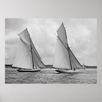 Póster Mayflower y Galatea empiezan la America's Cup 1886