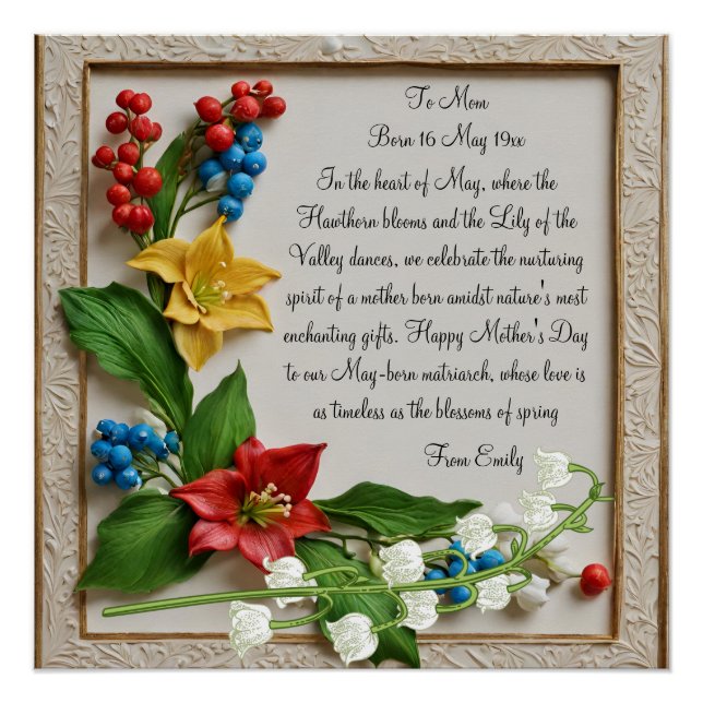 Póster Mayo Florecen Hawthorn y Lily del Valle (Anverso)