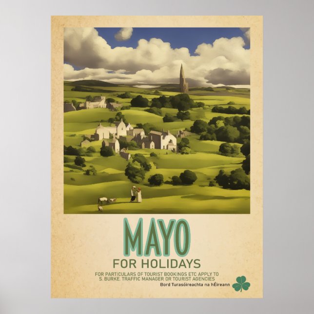Póster Mayo Ireland, anuncio de viaje retro irlandés (Frente)