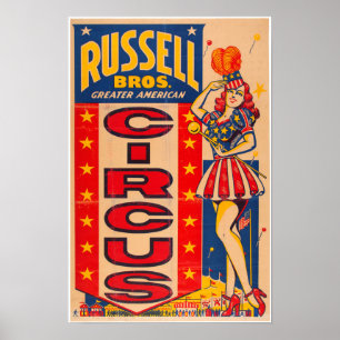 Póster Mayor poster americano del circo de Russel Bros