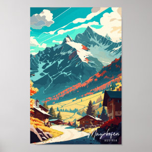 Póster Mayrhofen Austria ilustracion de viajes vintage