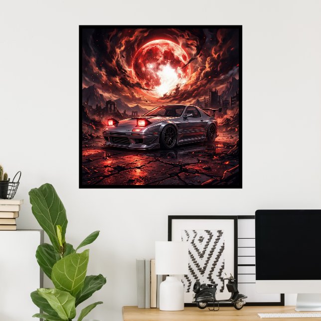 Póster Mazda RX7 FC Bajo una Luna Carmesí (Oficina en casa)