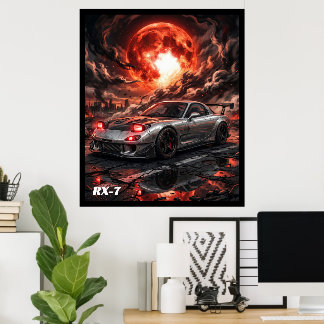 Póster Mazda RX-7 Bajo una Luna Carmesí