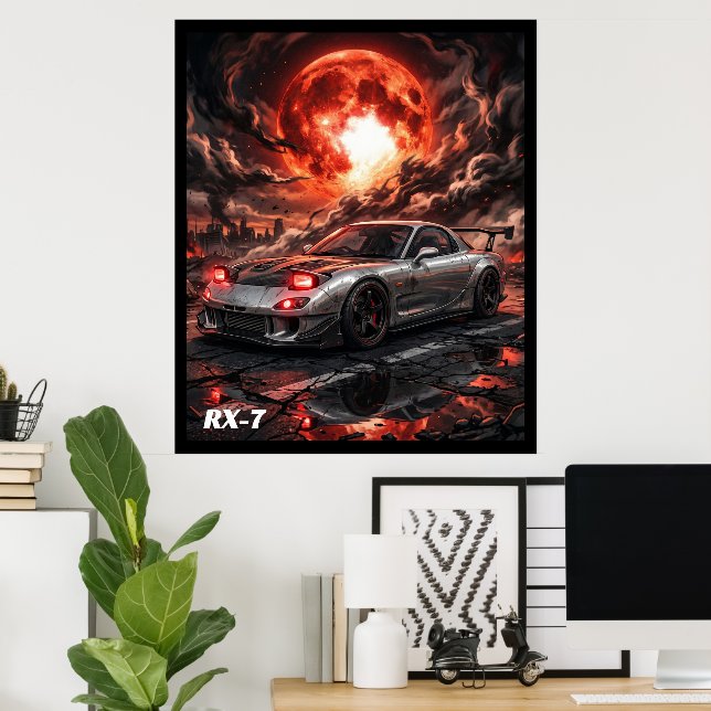 Póster Mazda RX-7 Bajo una Luna Carmesí (Oficina en casa)