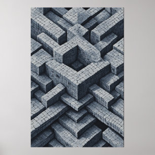 Póster Maze 3D: Cubos geométricos en perspectiva