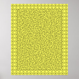 Póster Maze de hexágono amarillo