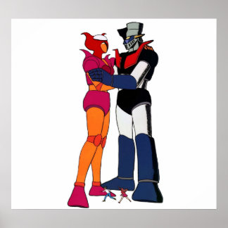 Póster Mazinger y Aphrodite amor por los robots