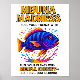 Póster Mbuna Madness Poster - Neon Cichlid Wall Art