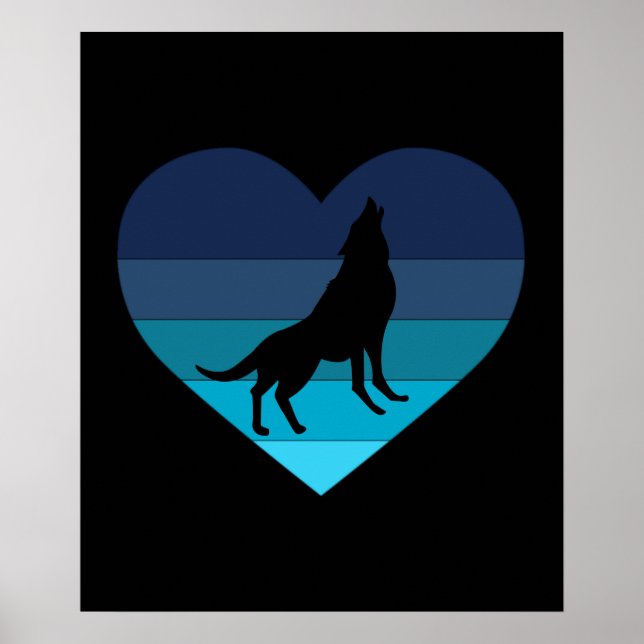 Póster Me encanta aullar a los lobos Retro Corazón (Frente)