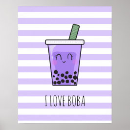 Póster Me encanta Boba Kawaii Bubble Tea Taro Ube Purple