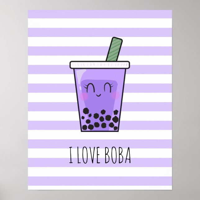 Póster Me encanta Boba Kawaii Bubble Tea Taro Ube Purple (Frente)