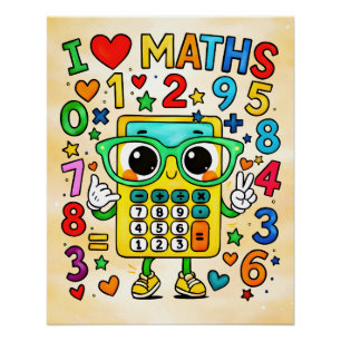 Póster Me encanta el diseño de calculadora linda de matem