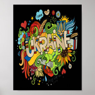 Póster Me encanta el garabato de Ucrania con la bandera u
