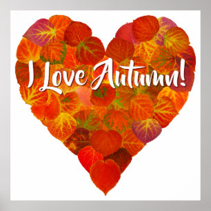 Póster ¡Me Encanta El Otoño!—Corazón de hojas de capucha 