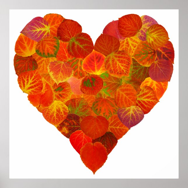 Póster Me Encanta El Otoño, Sutil—El Corazón De Hojas Roj (Frente)