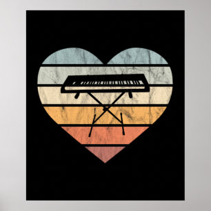 Póster Me encanta el teclado y el corazón retro sintético