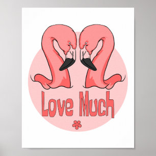 Póster Me encanta Kawaii hermosa dos flamencos rosados