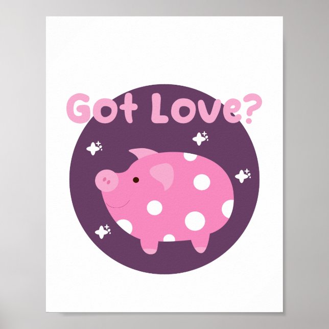 Póster Me encanta Kawaii lindo cerdo rosa (Frente)