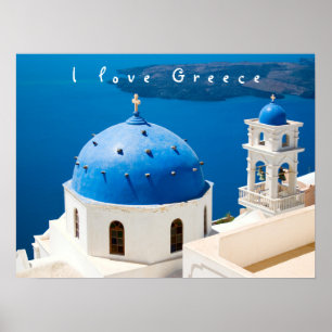 Póster Me encanta la Iglesia de Grecia Santorini foto azu