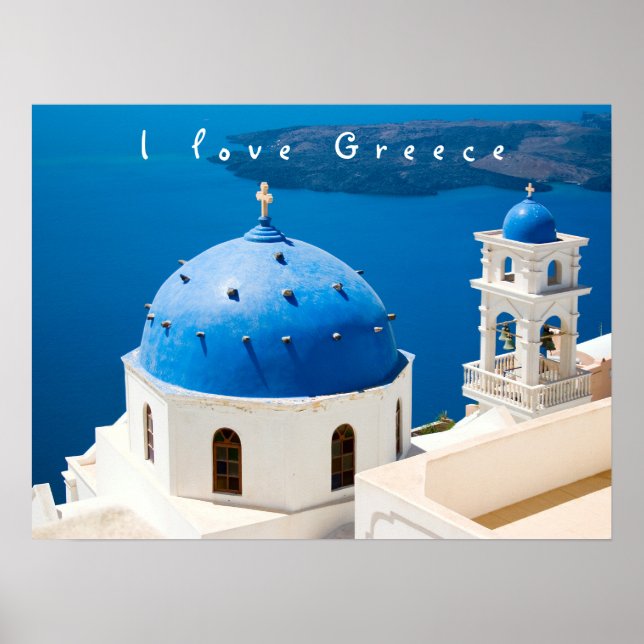 Póster Me encanta la Iglesia de Grecia Santorini foto azu (Frente)