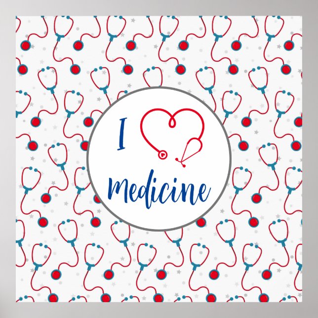 Póster "Me encanta la medicina" regalo de stethoscope méd (Frente)