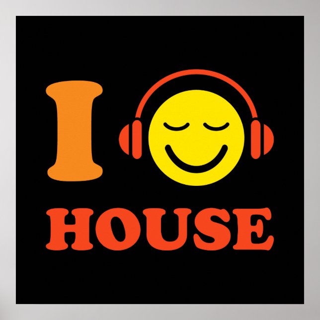 Póster Me encanta la música de casa con auriculares (Frente)