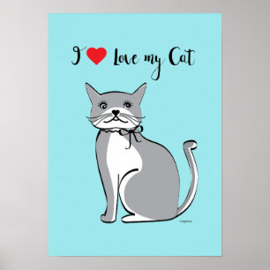 Póster Me encanta mi gato, adorable, lindo, Personalizabl