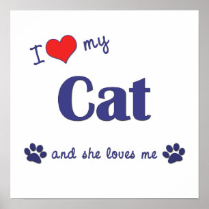 Póster Me encanta mi gato (gato femenino)
