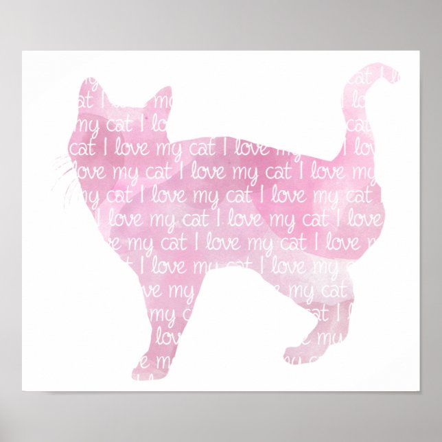 Póster Me encanta mi gato - Poster de acuarela rosa (Frente)