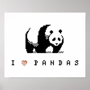Póster Me encanta Pandas Pixel Art Poster
