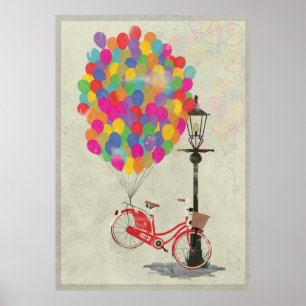 Póster ¡Me encanta viajar en bicicleta con globos!