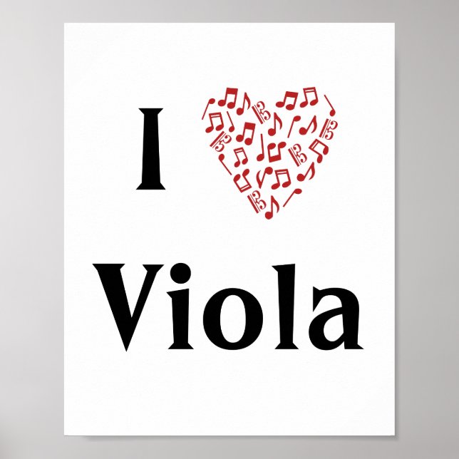 Póster Me encanta Viola Alto Clef Red Heart of Music Note (Frente)