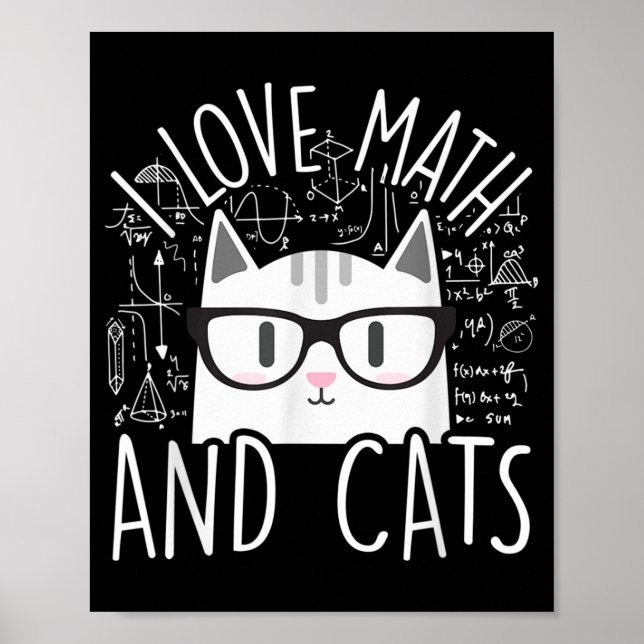 Póster Me Encantan Las Matemáticas Y Los Gatos Cuidados G (Frente)