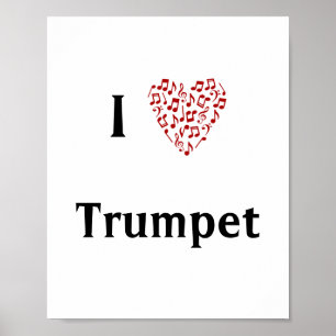 Póster Me encantan las notas de Trumpet Red Heart of Musi