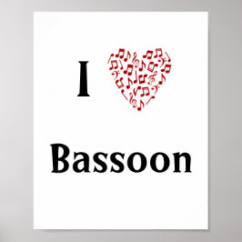 Póster Me encantan las notas del Corazón Rojo de Bassoon