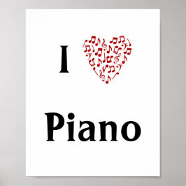 Póster Me encantan las notas del Corazón Rojo de Piano