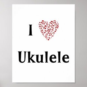 Póster Me encantan las notas del corazón rojo de Ukulele