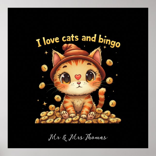 Póster Me encantan los gatos y el bingo perfecto bingo (Frente)