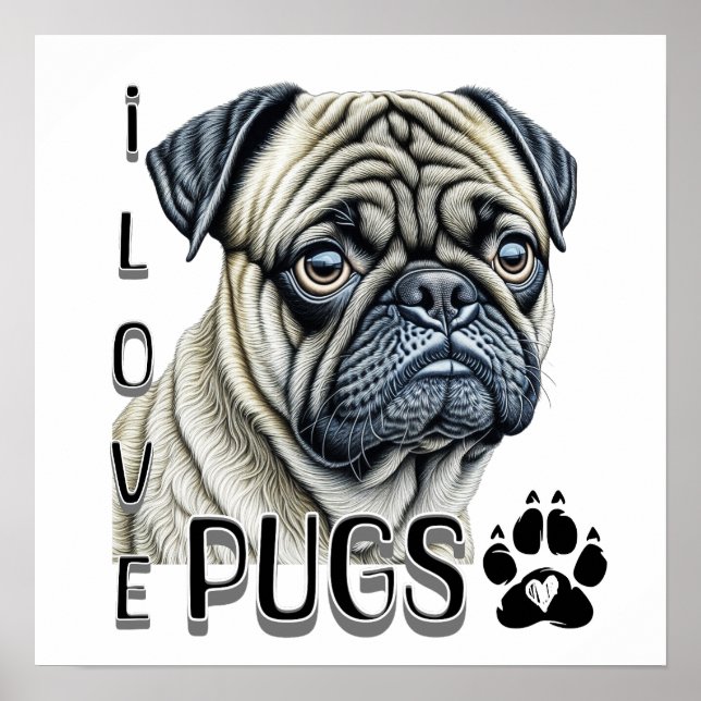 Póster Me encantan los Pugs | Propietarios de perros call (Frente)