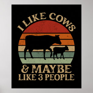 Póster Me Gustan Las Vacas Y Tal Vez 3 Personas Retro Far
