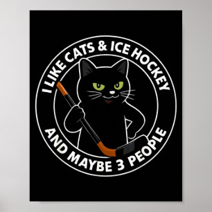 Póster Me gustan los gatos, el hockey sobre hielo y quizá