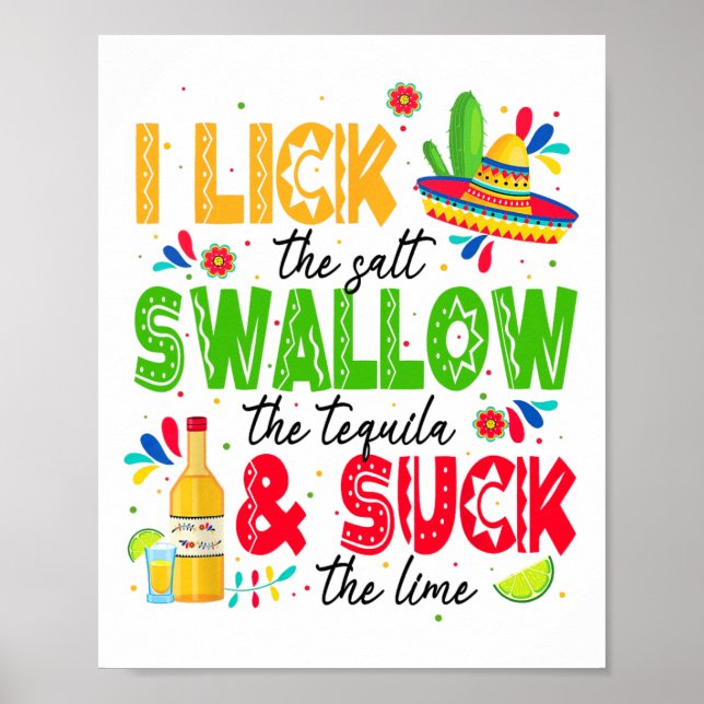 Póster Me Lame La Sal Tragar El Tequila Cinco De Mayo (Frente)