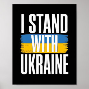 Póster Me mantengo con Ucrania Bandera ucraniana en negri