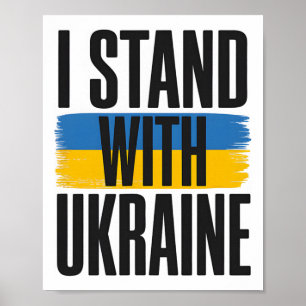 Póster Me mantengo con Ucrania Bandera ucraniana en negri