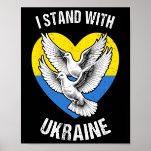Póster Me mantengo con Ucrania Bandera ucraniana Palomas