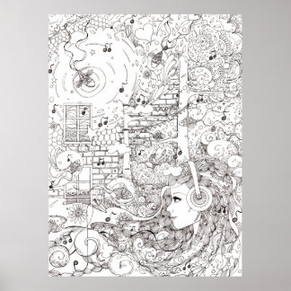 Póster Me senté al lado del océano - ilustracion