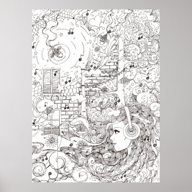 Póster Me senté al lado del océano - ilustracion (Frente)