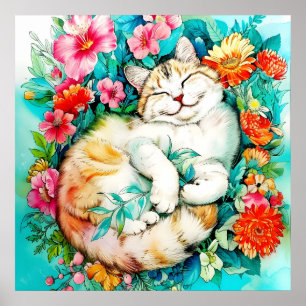 Póster Meadow Blossom Cat Bliss Watercolor