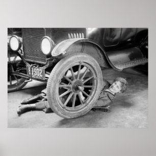 Póster mecánico de coche de la mujer de los años 20