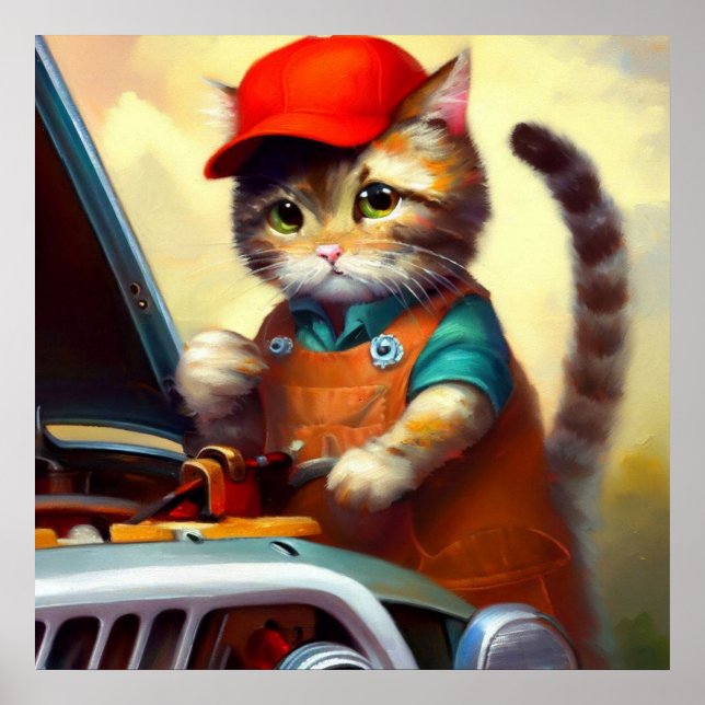 Póster Mecánico De Gatos (Frente)